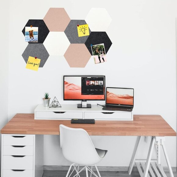 8Pcs Hexagon Felt Cork Board Tiles, Self Adhesive DIY Bulletin Board Pin Board f - Picture 7 of 7